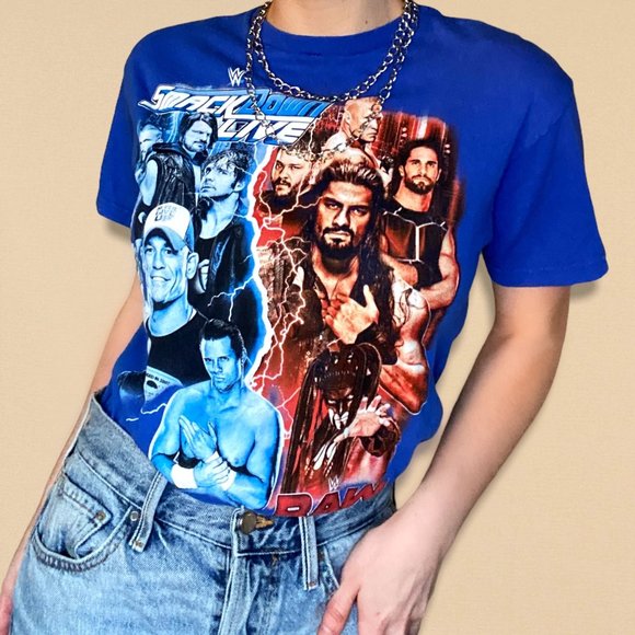 Electric Blue WWE Wrestling Smack Down Live Retro Graphic Tee Size Small - Picture 2 of 5